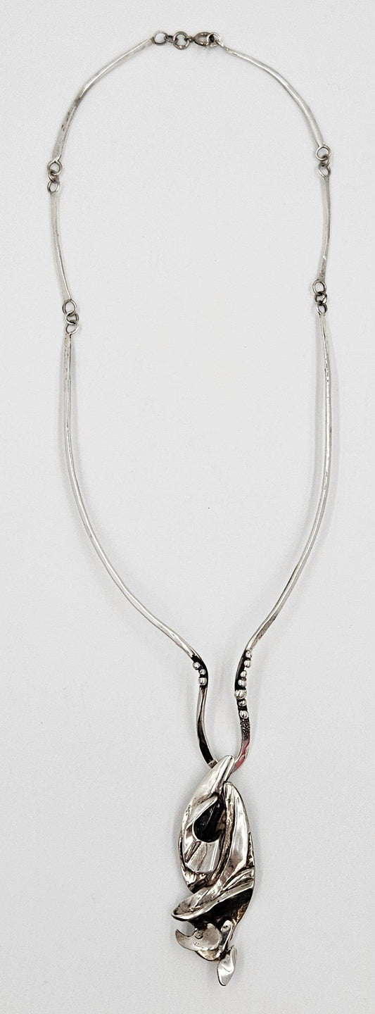 Artisan Sterling Necklace Jewelry Brutalist Sterling Silver Modernist Pendant Collar Necklace