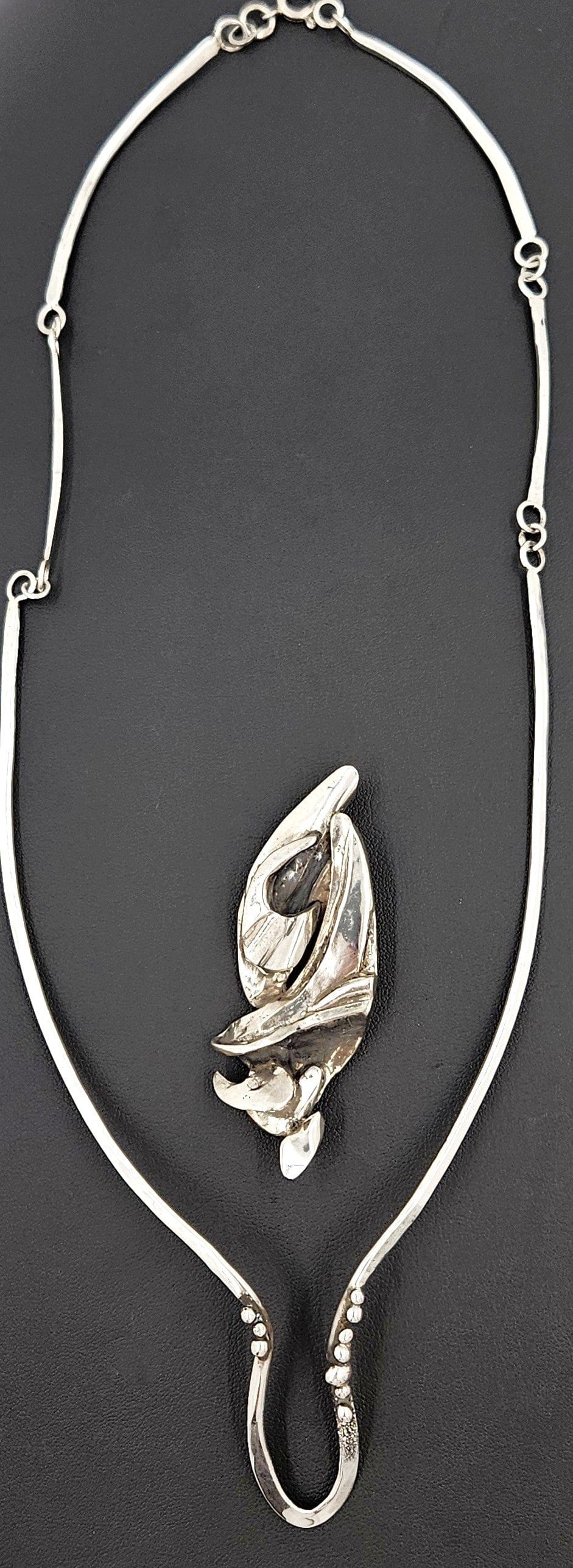Artisan Sterling Necklace Jewelry Brutalist Sterling Silver Modernist Pendant Collar Necklace