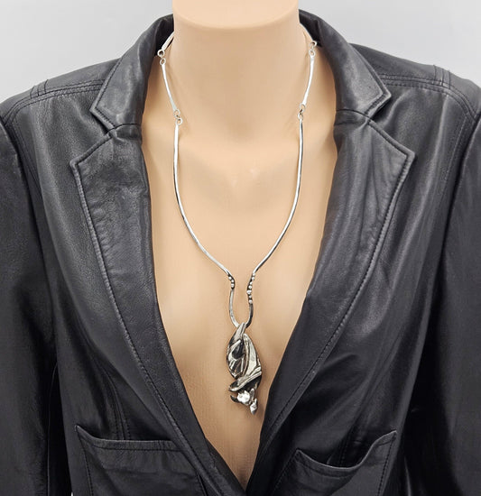 Artisan Sterling Necklace Jewelry Brutalist Sterling Silver Modernist Pendant Collar Necklace