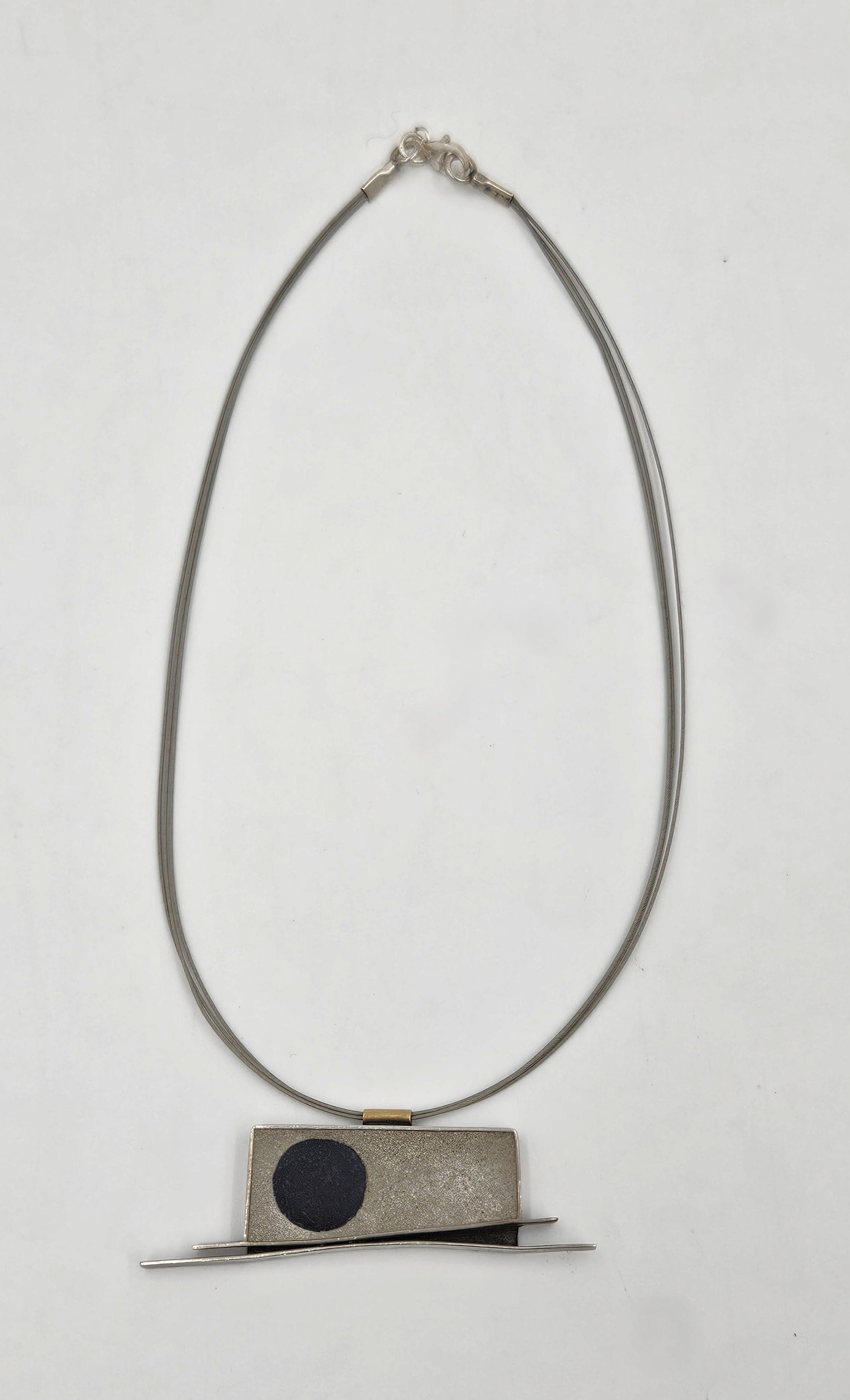 Artisan Sterling Necklace Jewelry Signed Sterling Modernist Pendant w/ Cable Necklace