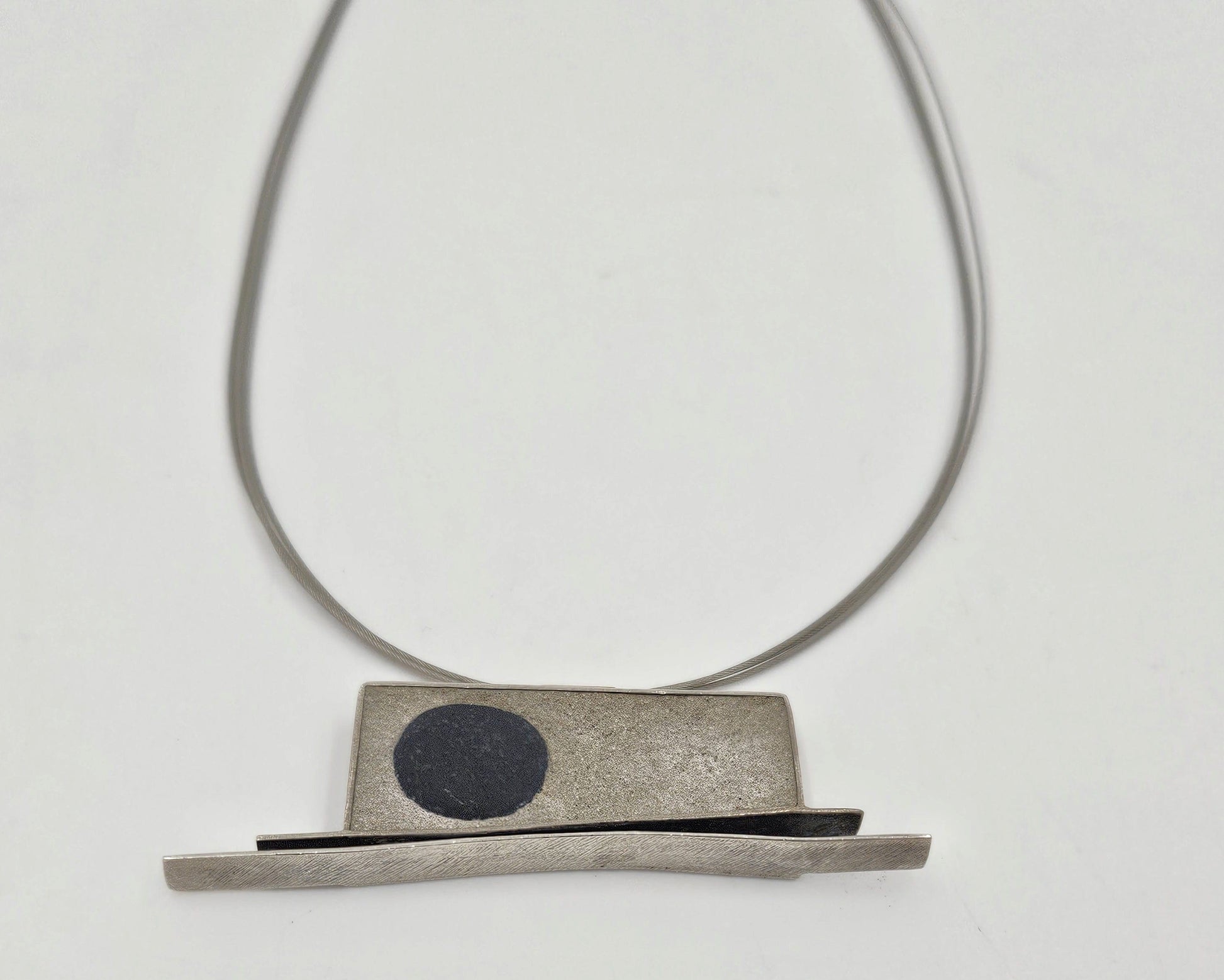 Artisan Sterling Necklace Jewelry Signed Sterling Modernist Pendant w/ Cable Necklace