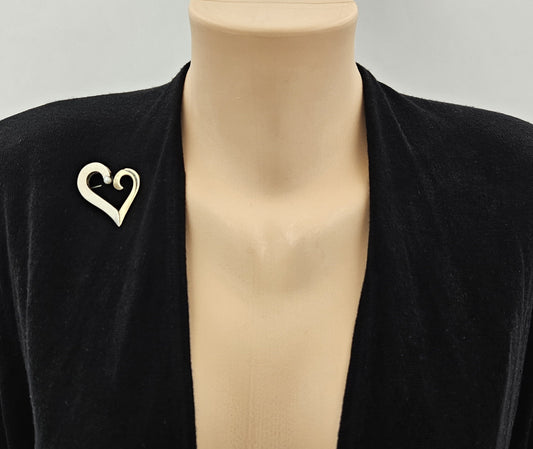 B Levy Jewelry Superb Artisan Signed B Levy Sterling 14k Gold & Pearl Modernist Heart Brooch