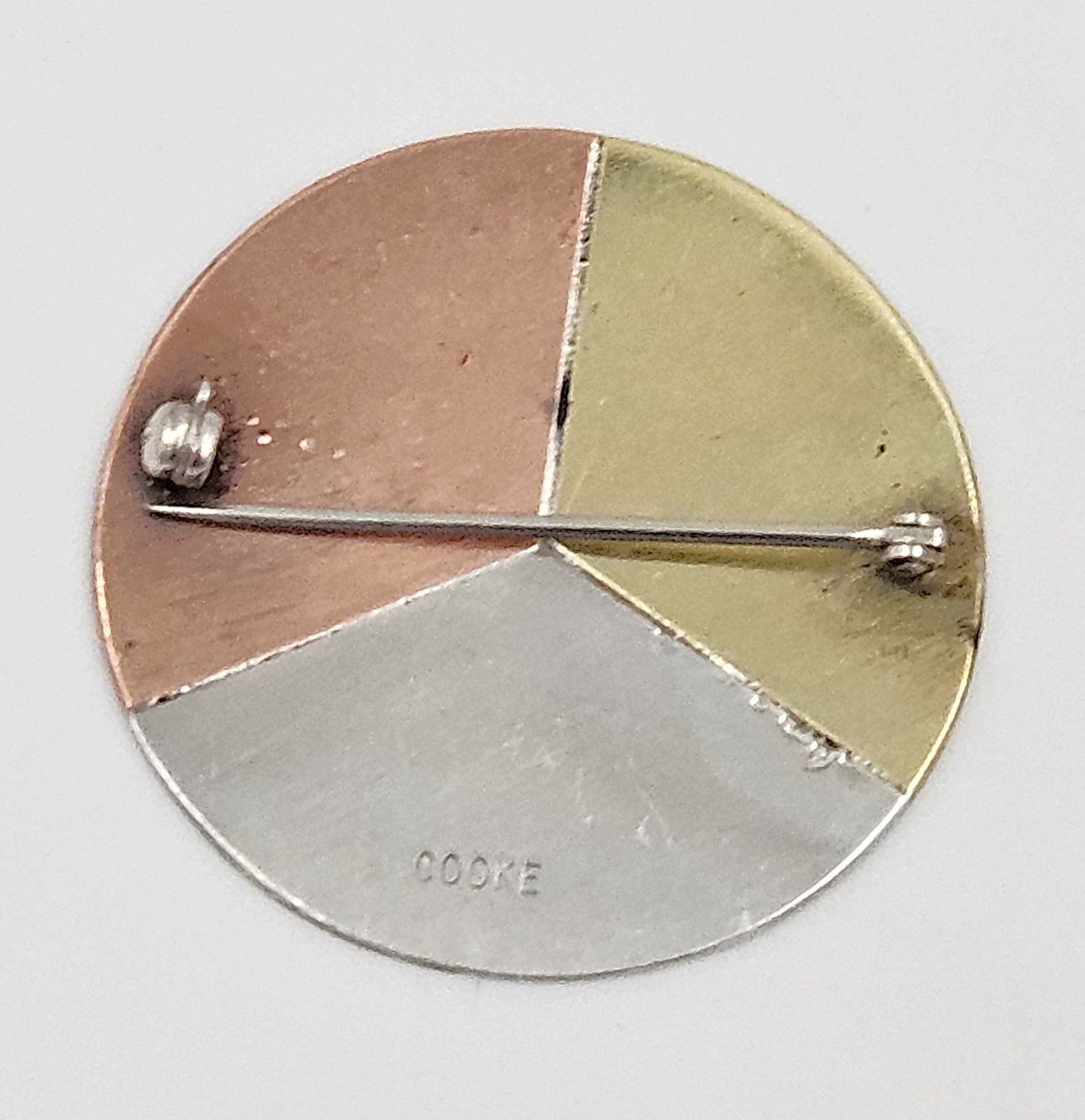 Betty Cooke Jewelry RARE Betty Cooke Sterling Copper Brass Modernist Circle Brooch Circa 1950s