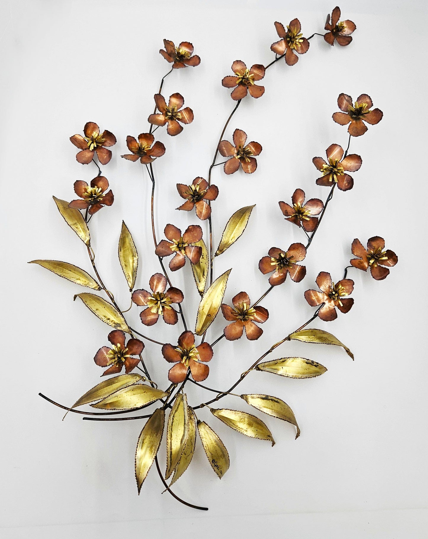 C Jere Sculpture Superb C Jere Mixed Metals 3-D Flowers Leaves Branch Wall Art Sculpture 1966