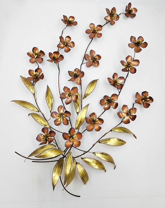 C Jere Sculpture Superb C Jere Mixed Metals 3-D Flowers Leaves Branch Wall Art Sculpture 1966