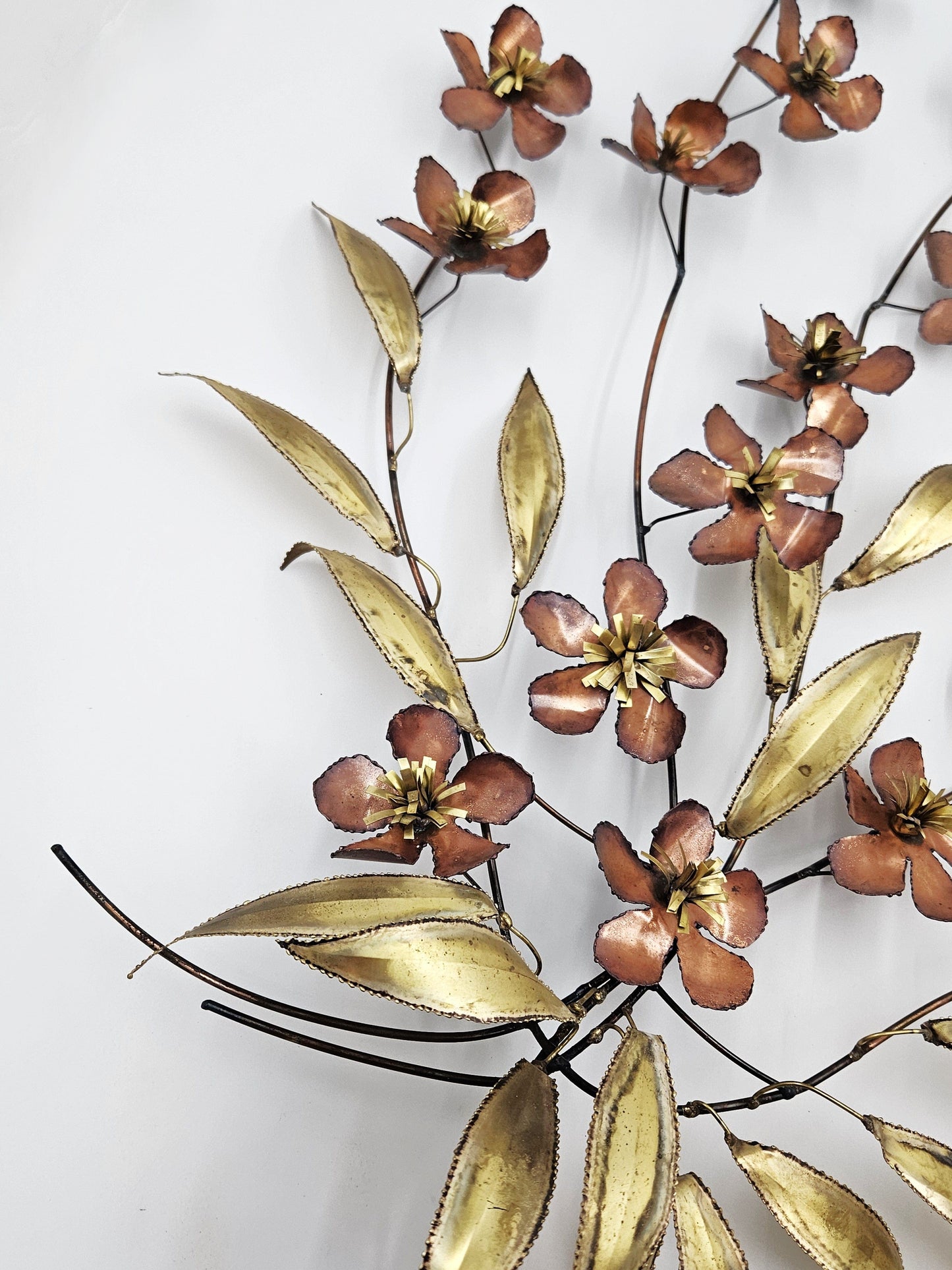 C Jere Sculpture Superb C Jere Mixed Metals 3-D Flowers Leaves Branch Wall Art Sculpture 1966