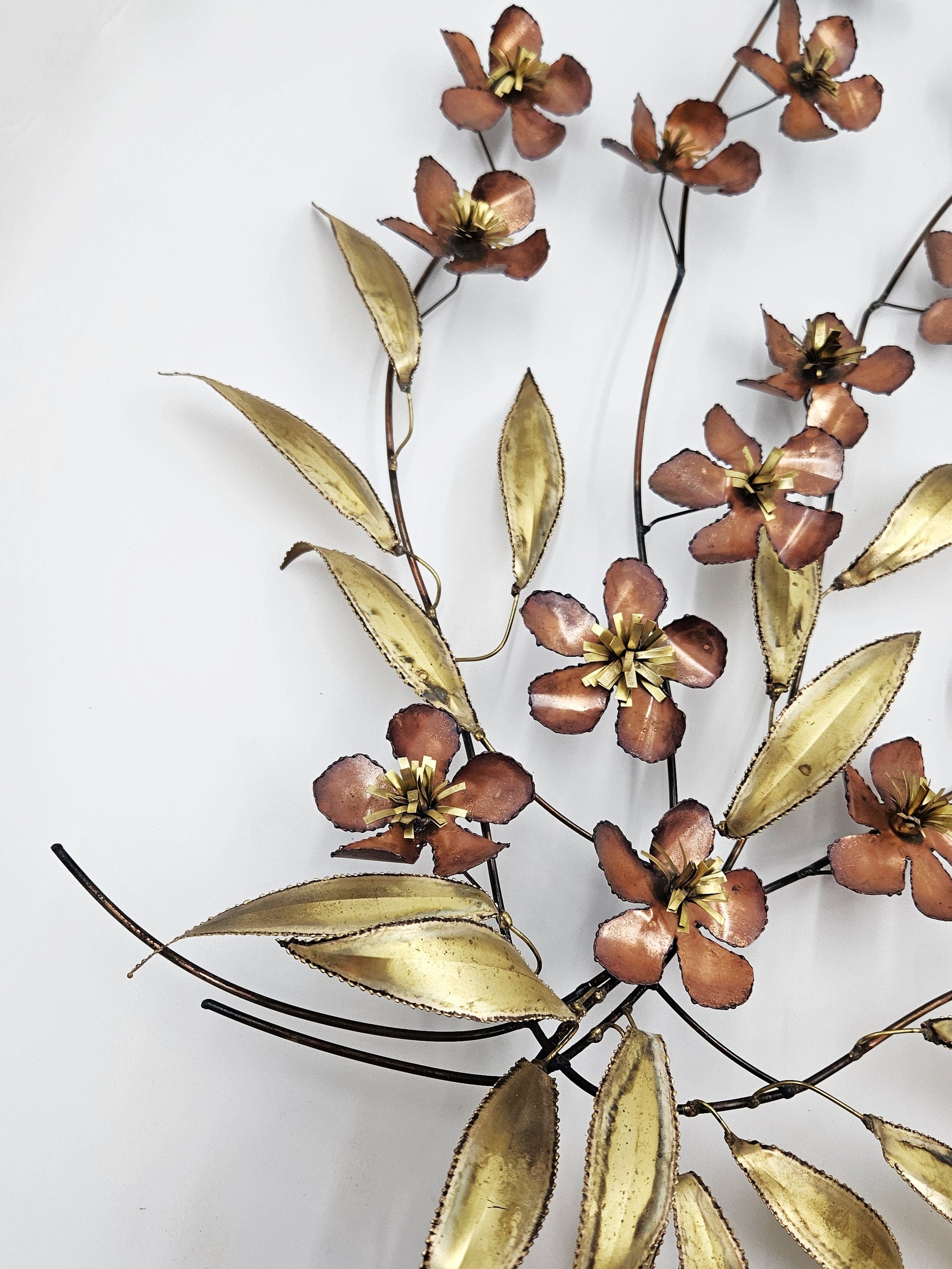 C Jere Sculpture Superb C Jere Mixed Metals 3-D Flowers Leaves Branch Wall Art Sculpture 1966