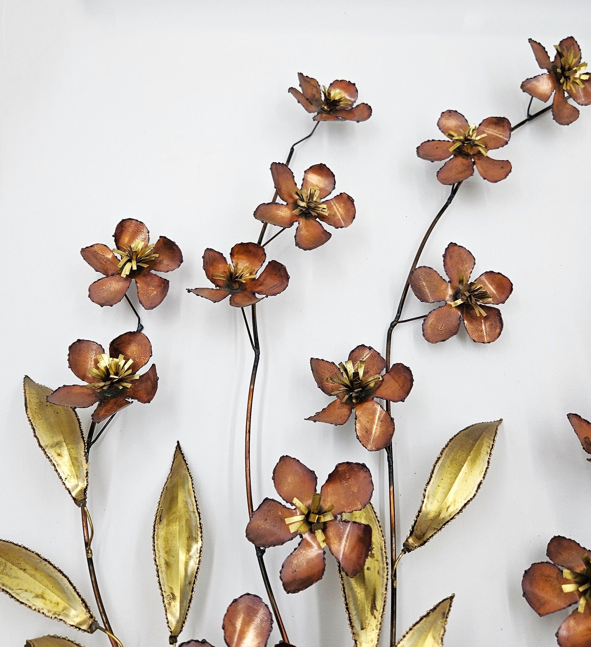 C Jere Sculpture Superb C Jere Mixed Metals 3-D Flowers Leaves Branch Wall Art Sculpture 1966