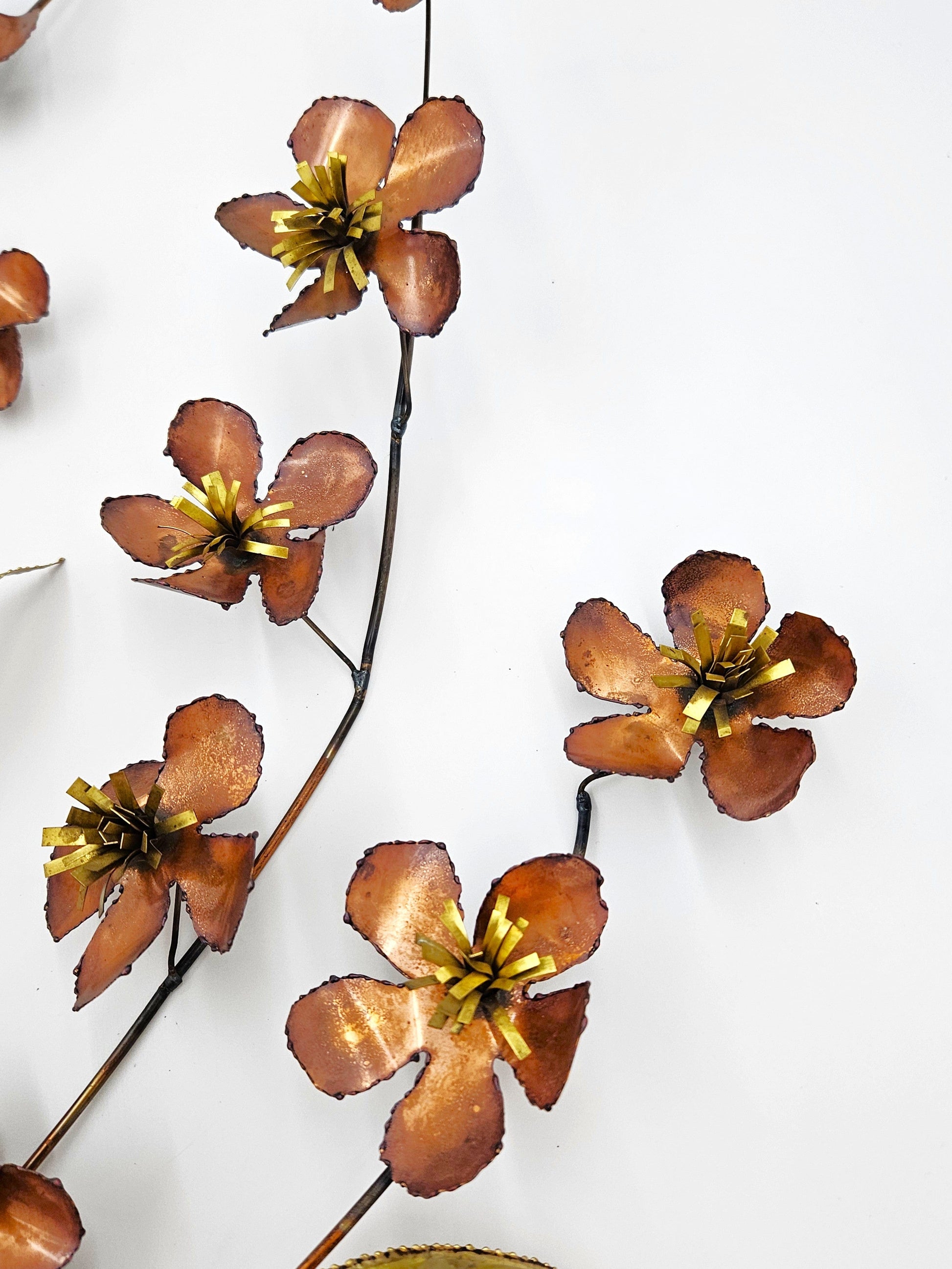 C Jere Sculpture Superb C Jere Mixed Metals 3-D Flowers Leaves Branch Wall Art Sculpture 1966