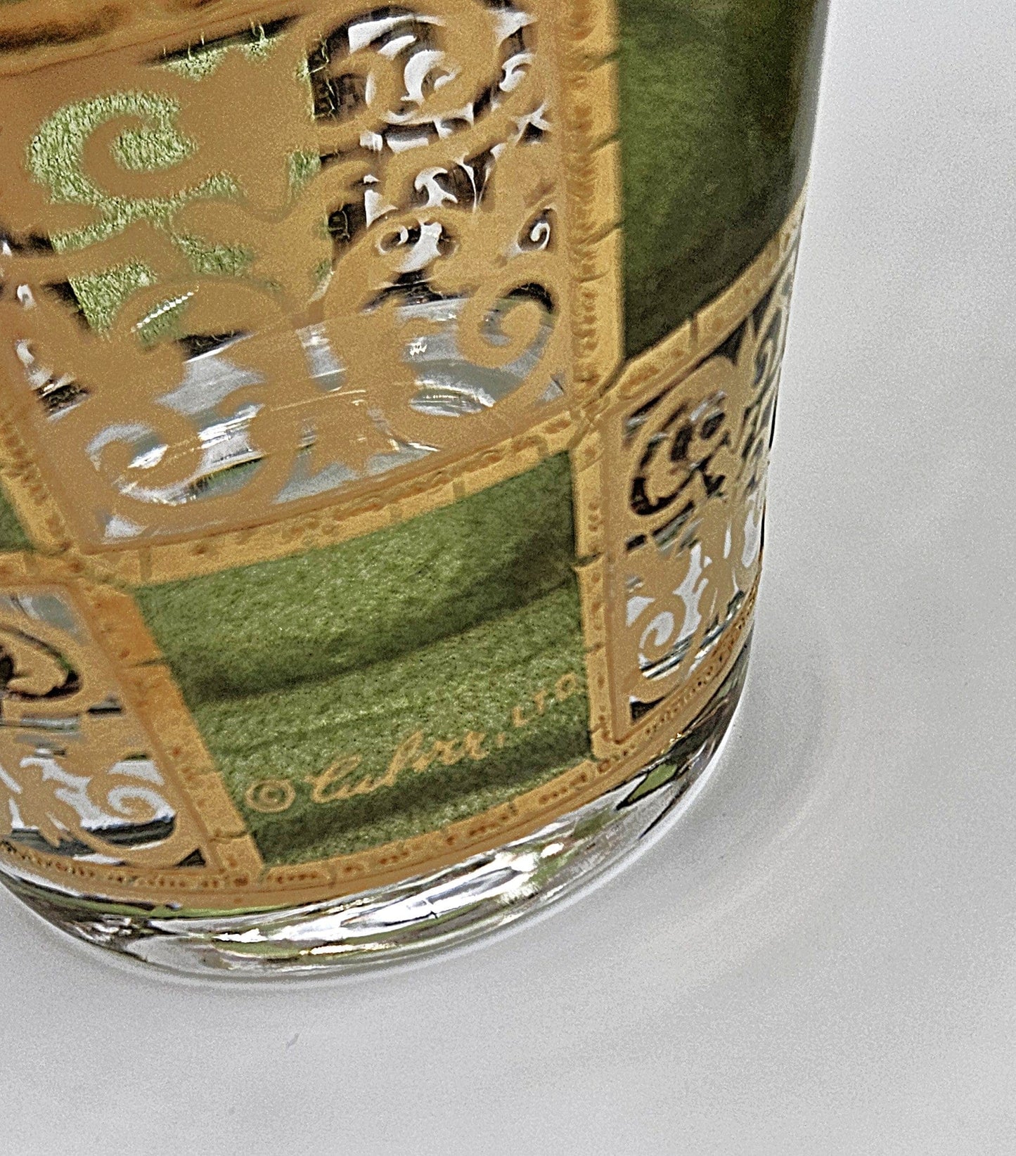 Culver Serveware Superb Culver Prado Green 22k Gold Martini Pitcher Glasses Barware Set 1960s