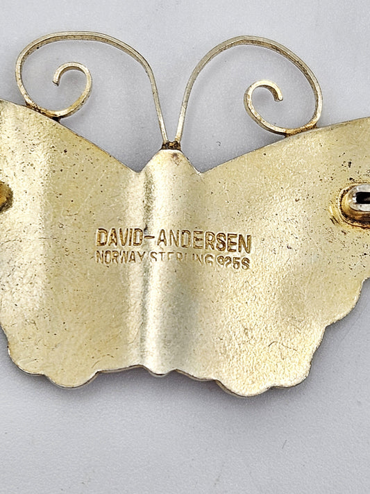 David Andersen Jewelry David Andersen Gilt Sterling Multi-Color Enamel HUGE Butterfly Brooch 1940s