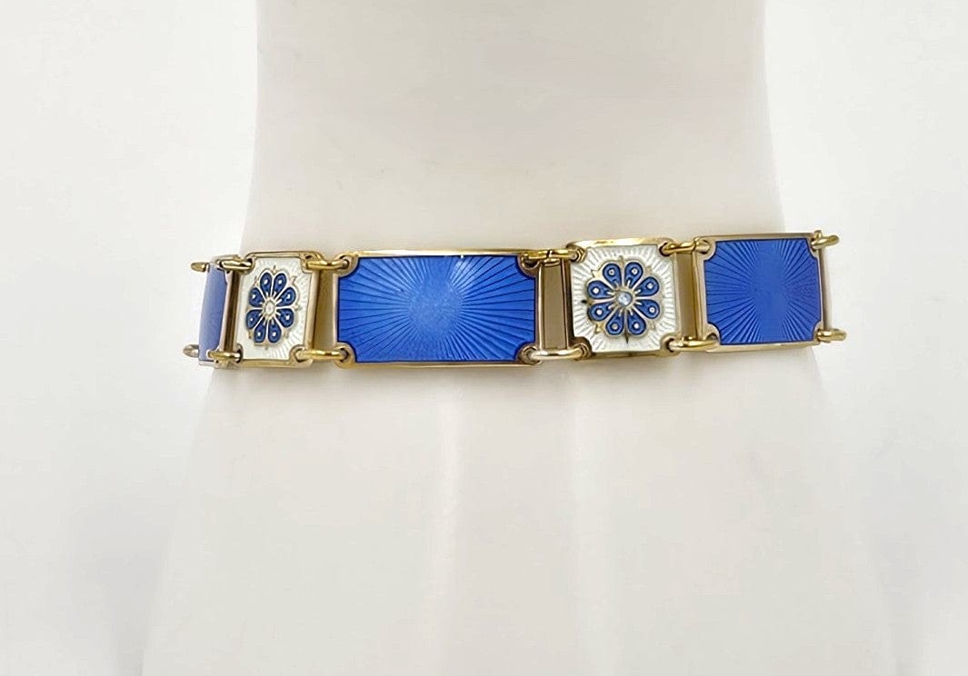 David Andersen Jewelry David Andersen Norway Sterling & Enamel Art Deco Floral Panel Bracelet 1940s