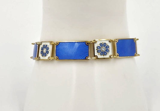 David Andersen Jewelry David Andersen Norway Sterling & Enamel Art Deco Floral Panel Bracelet 1940s