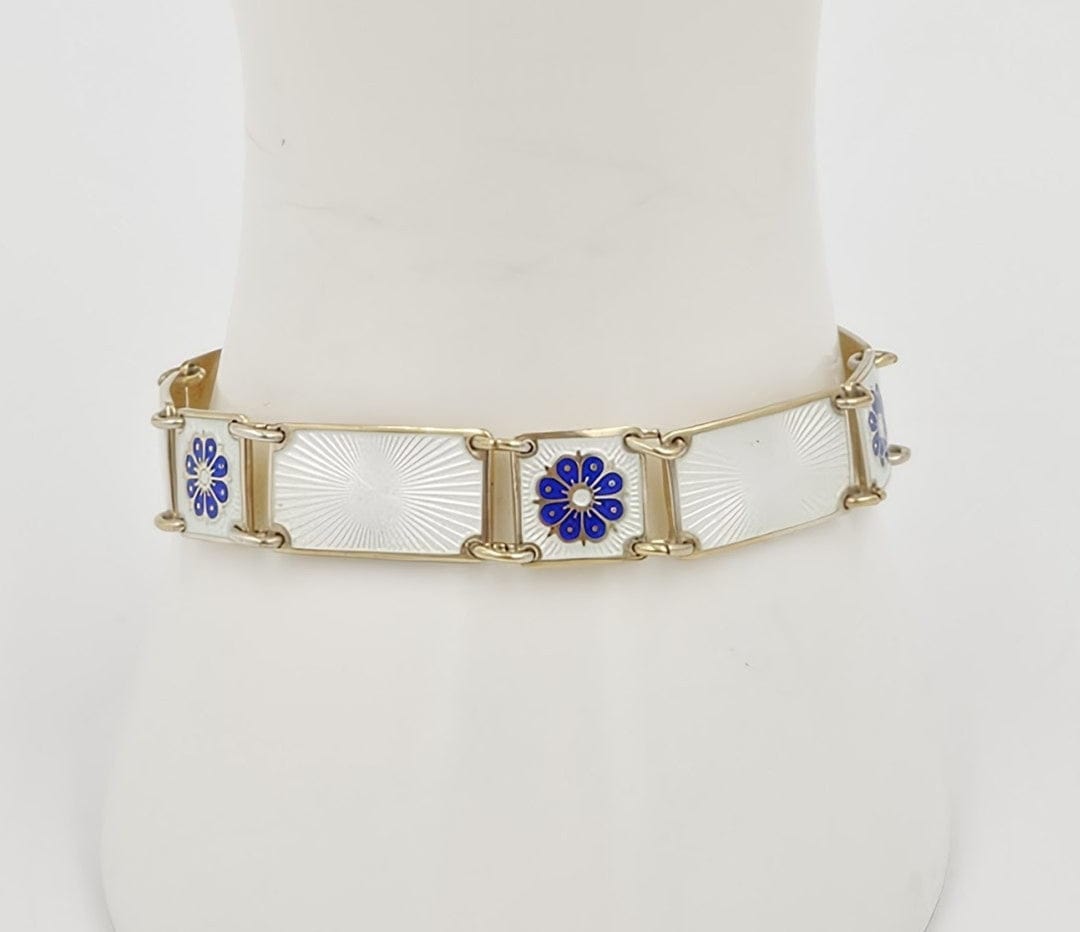 David Andersen Jewelry David Andersen Norway Sterling & Enamel Art Deco Floral Panel Link Bracelet 40s