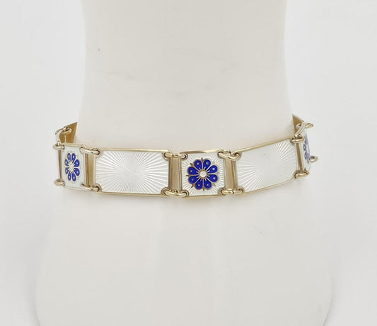 David Andersen Jewelry David Andersen Norway Sterling & Enamel Art Deco Floral Panel Link Bracelet 40s