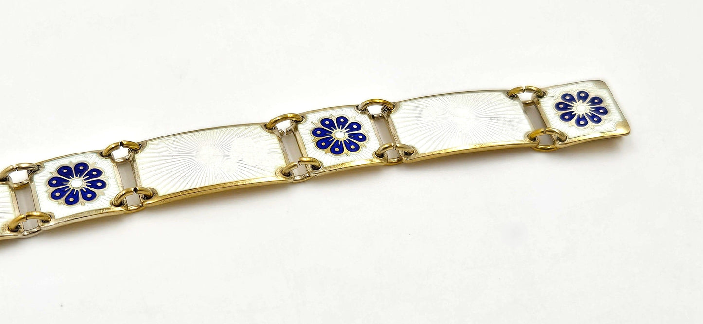 David Andersen Jewelry David Andersen Norway Sterling & Enamel Art Deco Floral Panel Link Bracelet 40s