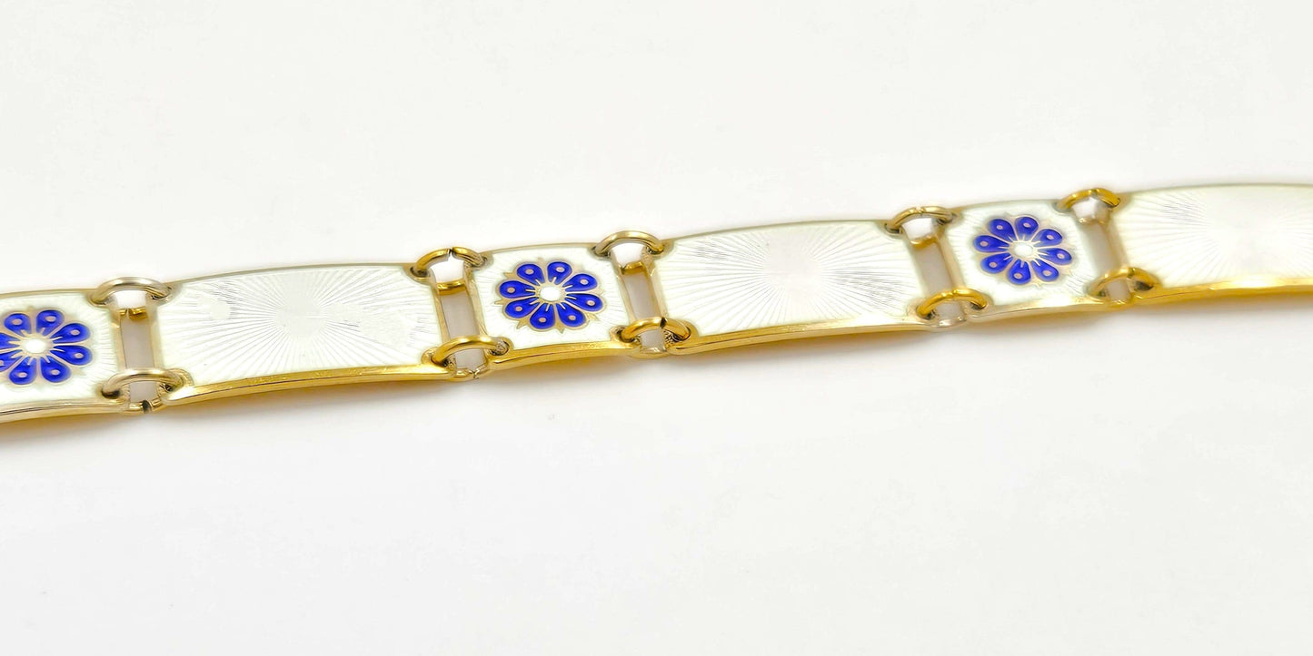 David Andersen Jewelry David Andersen Norway Sterling & Enamel Art Deco Floral Panel Link Bracelet 40s