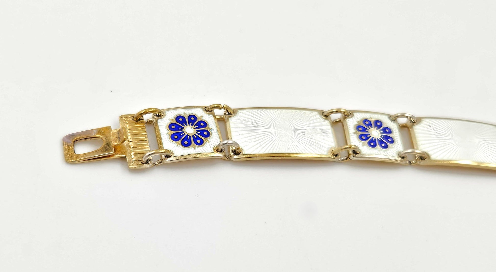 David Andersen Jewelry David Andersen Norway Sterling & Enamel Art Deco Floral Panel Link Bracelet 40s