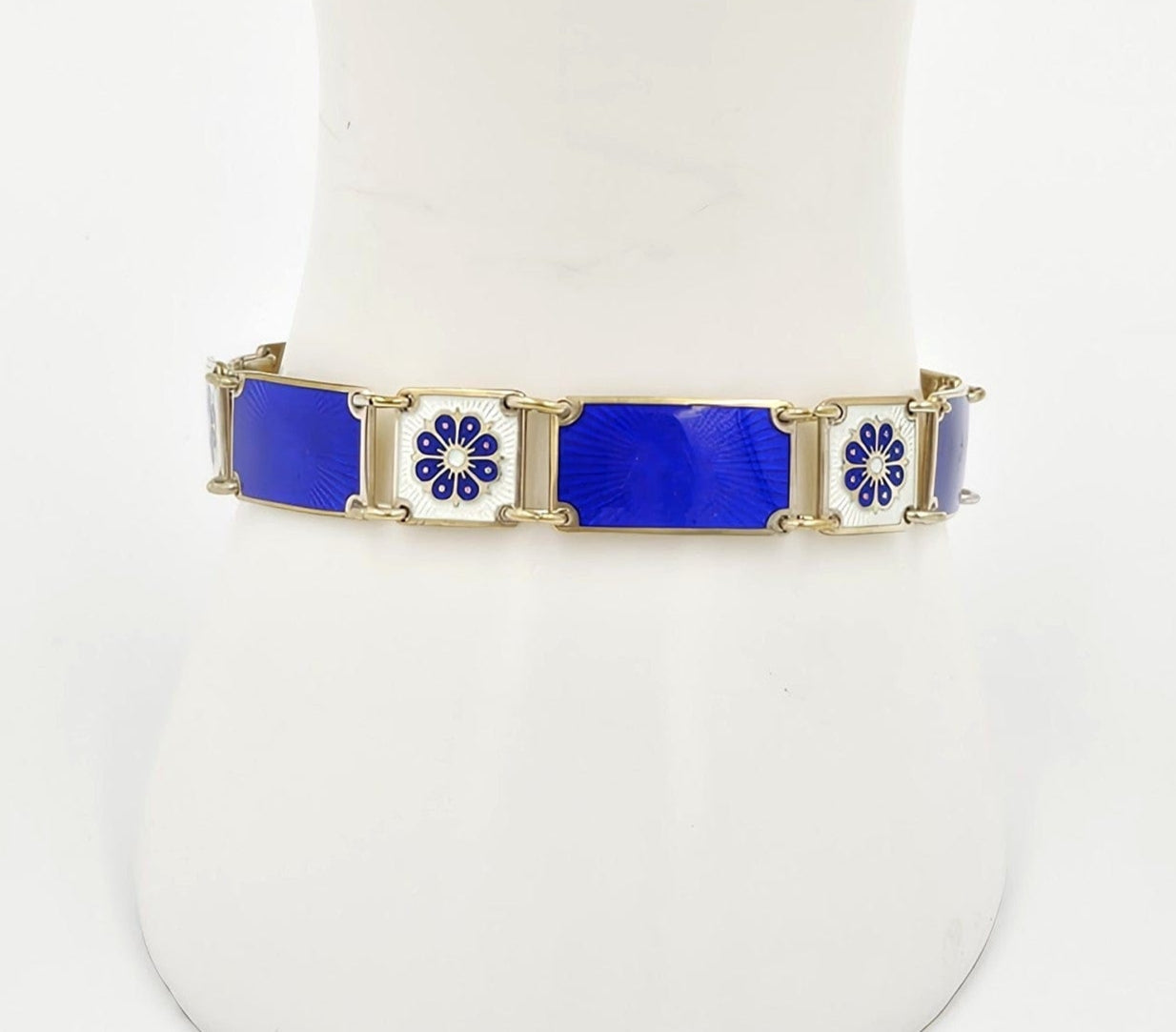 David Andersen Jewelry David Andersen Norway Sterling & Enamel Art Deco Floral Panel Link Bracelet 40s