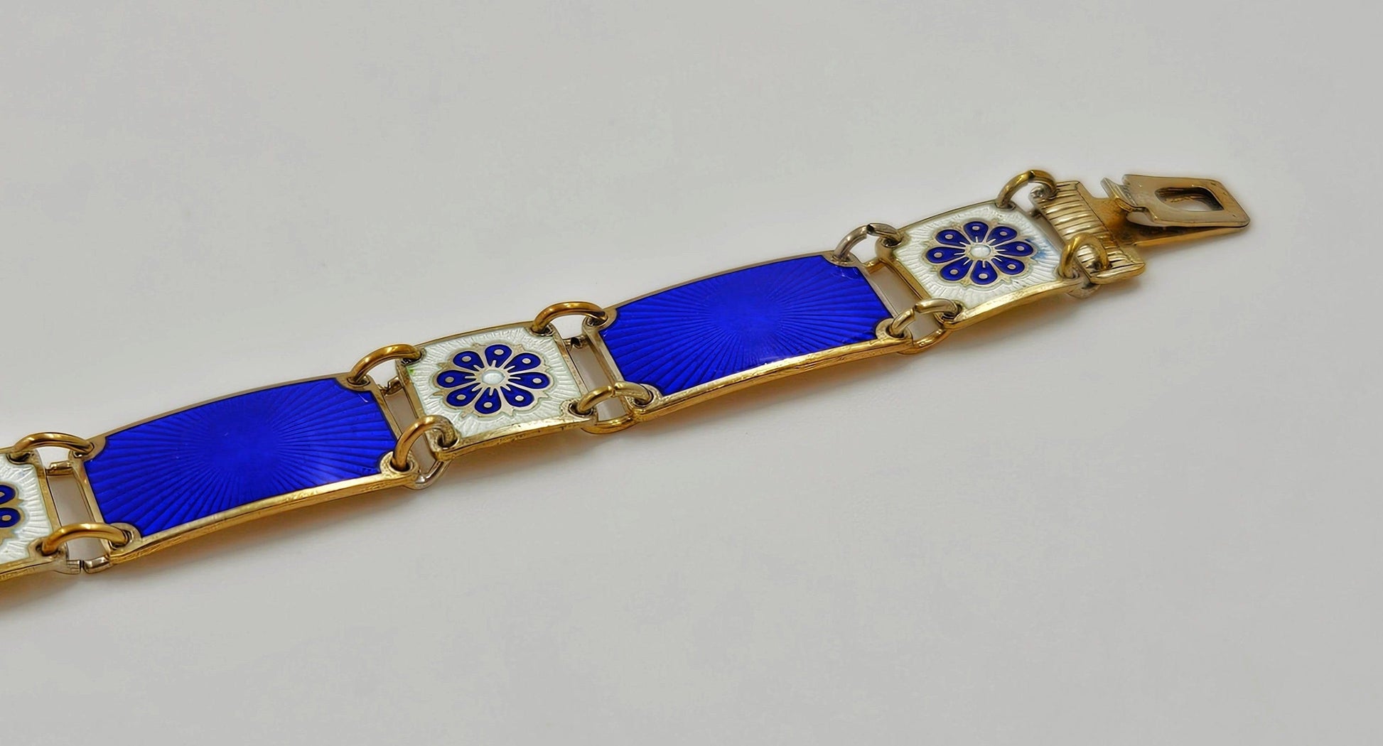 David Andersen Jewelry David Andersen Norway Sterling & Enamel Art Deco Floral Panel Link Bracelet 40s