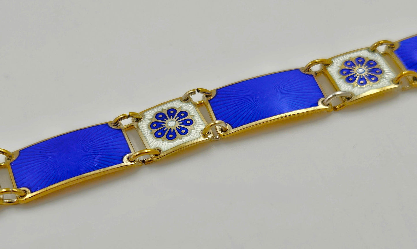 David Andersen Jewelry David Andersen Norway Sterling & Enamel Art Deco Floral Panel Link Bracelet 40s