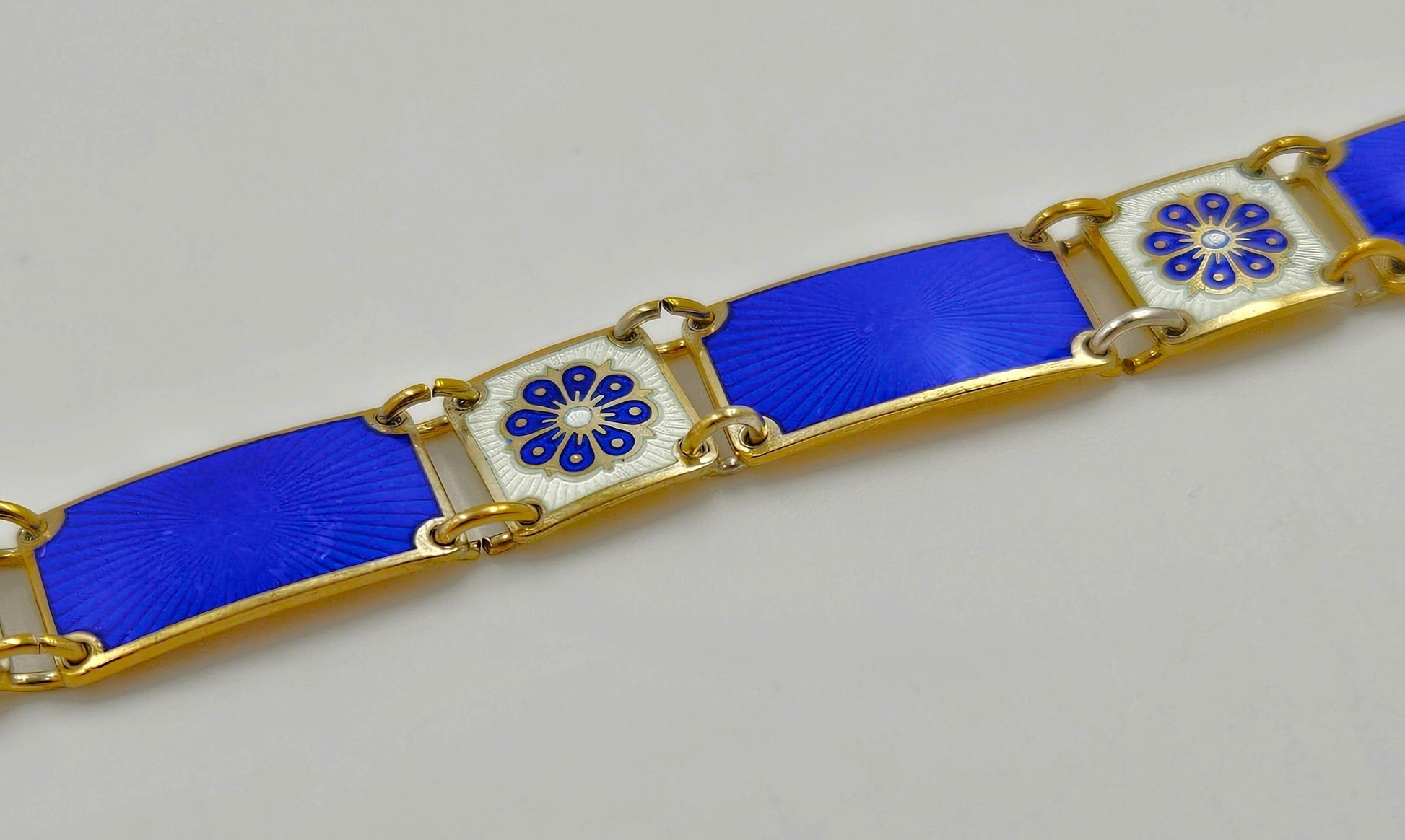 David Andersen Jewelry David Andersen Norway Sterling & Enamel Art Deco Floral Panel Link Bracelet 40s