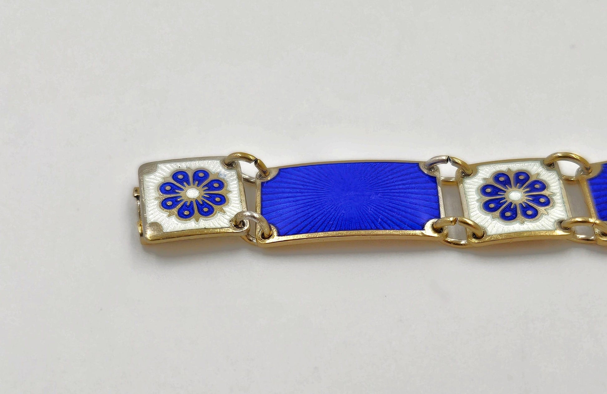 David Andersen Jewelry David Andersen Norway Sterling & Enamel Art Deco Floral Panel Link Bracelet 40s