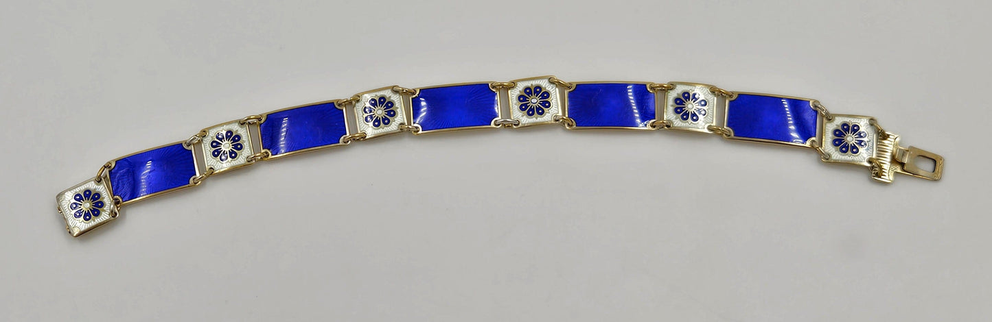 David Andersen Jewelry David Andersen Norway Sterling & Enamel Art Deco Floral Panel Link Bracelet 40s