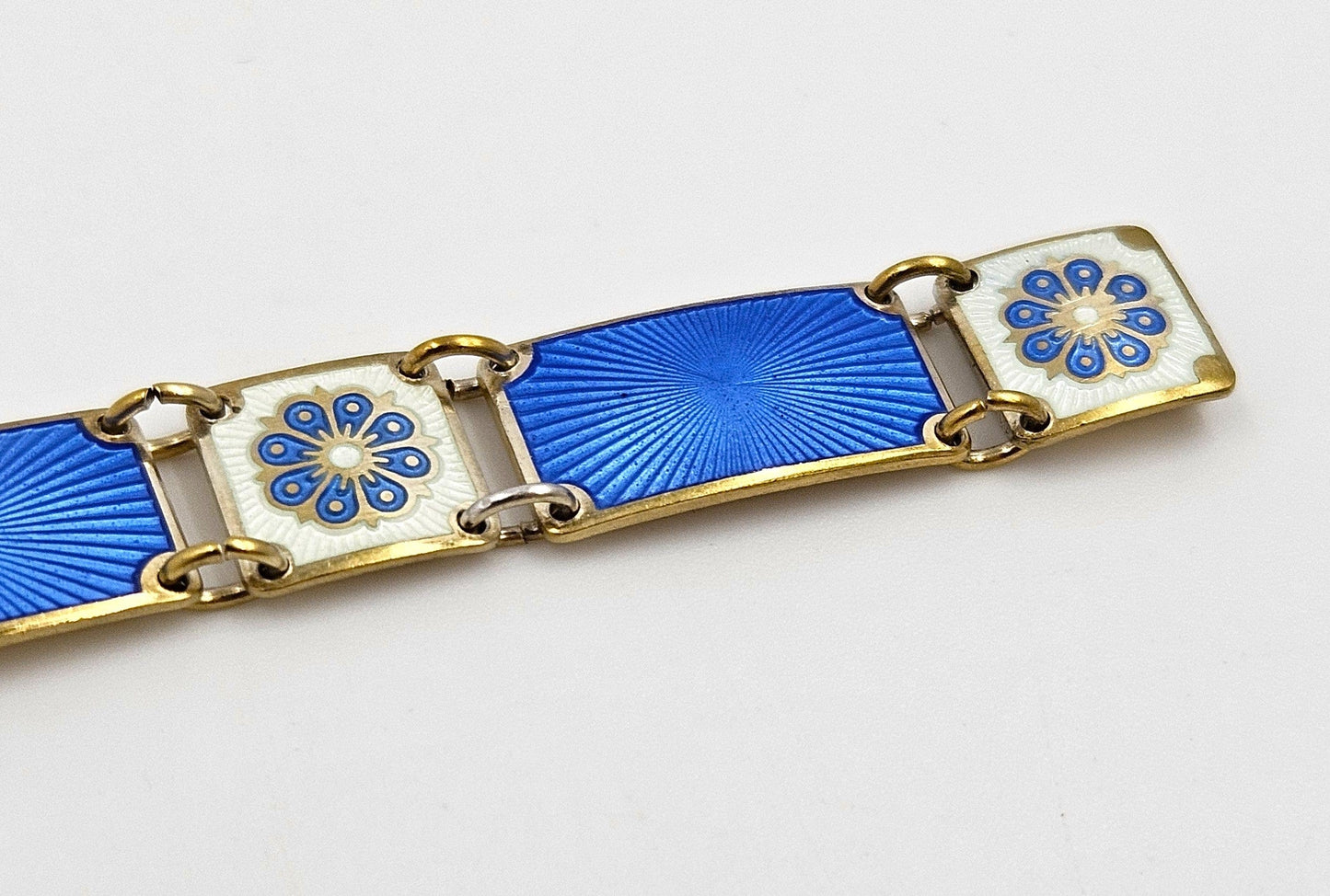 David Andersen Jewelry David Andersen Norway Sterling & Enamel Art Deco Floral Panel Link Bracelet 40s