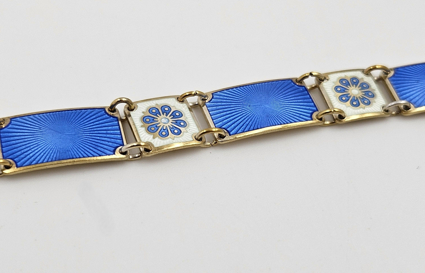 David Andersen Jewelry David Andersen Norway Sterling & Enamel Art Deco Floral Panel Link Bracelet 40s