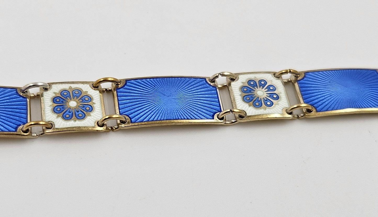 David Andersen Jewelry David Andersen Norway Sterling & Enamel Art Deco Floral Panel Link Bracelet 40s
