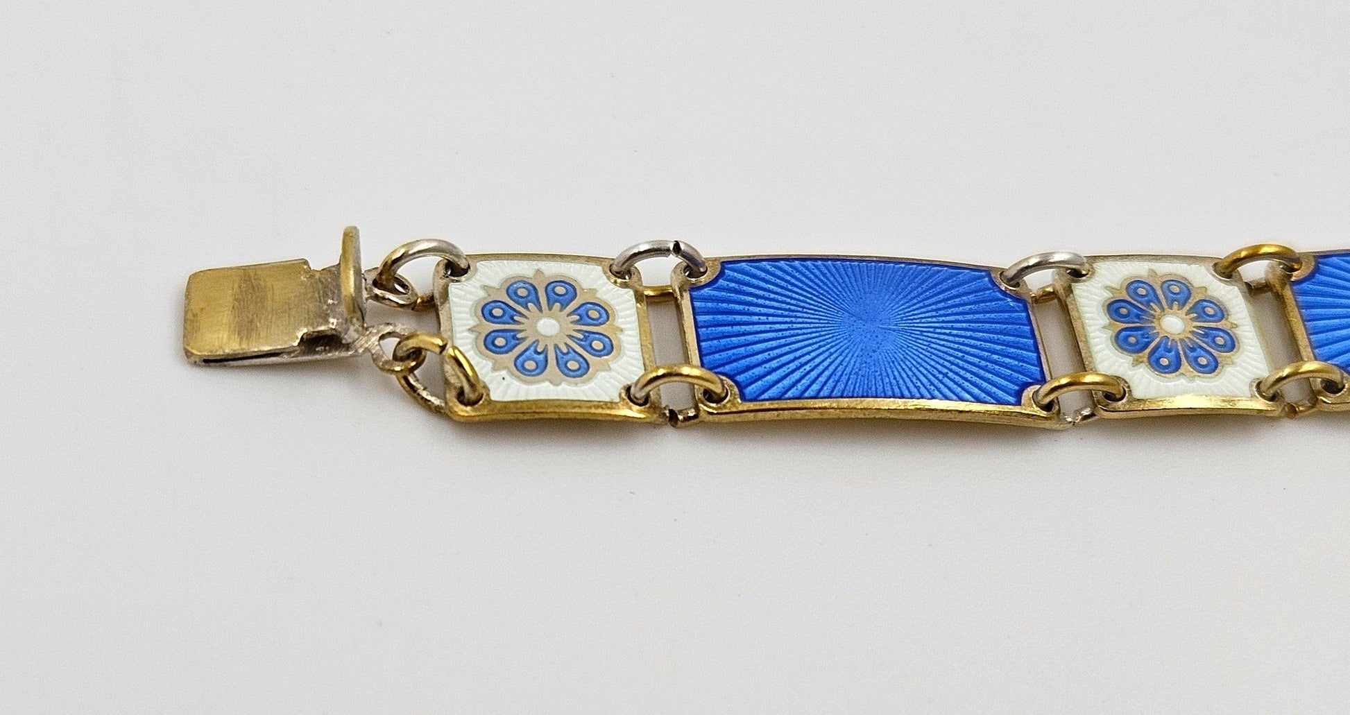 David Andersen Jewelry David Andersen Norway Sterling & Enamel Art Deco Floral Panel Link Bracelet 40s