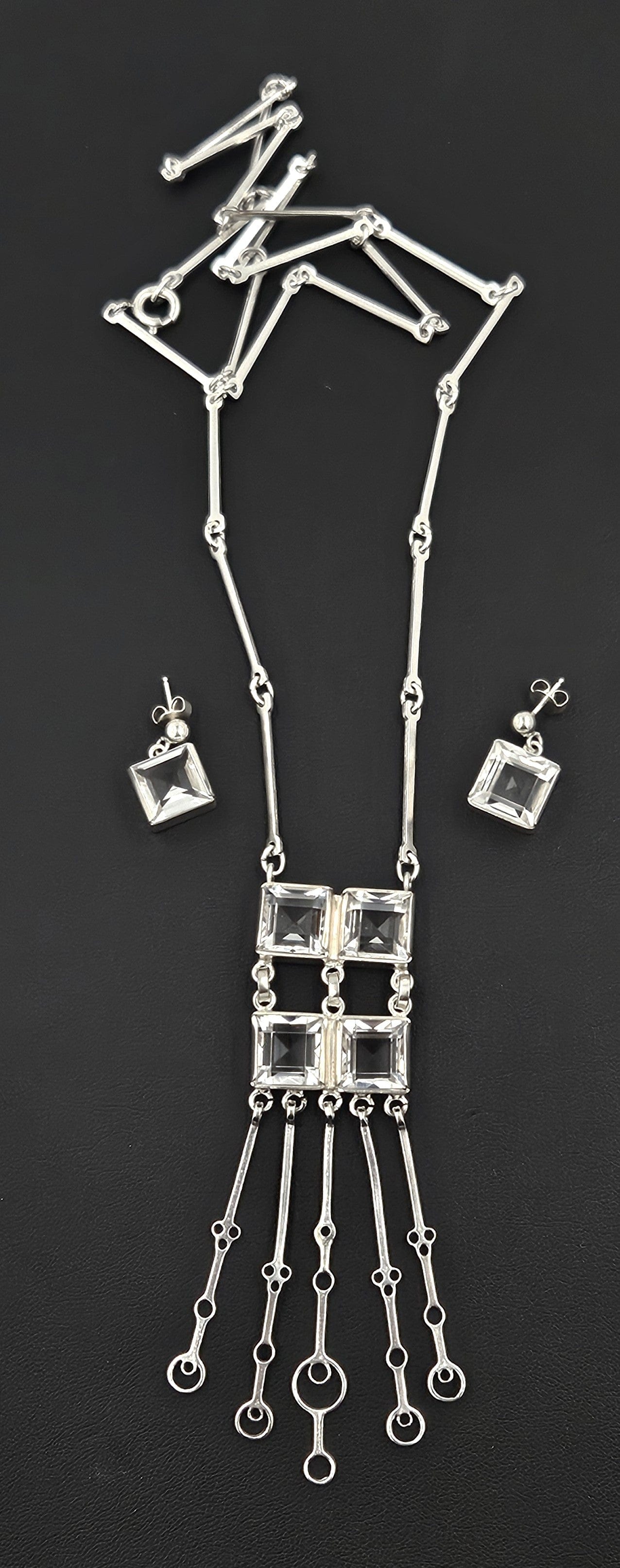 David Andersen Jewelry David Andersen Sterling Clear Quartz Necklace Earrings Set