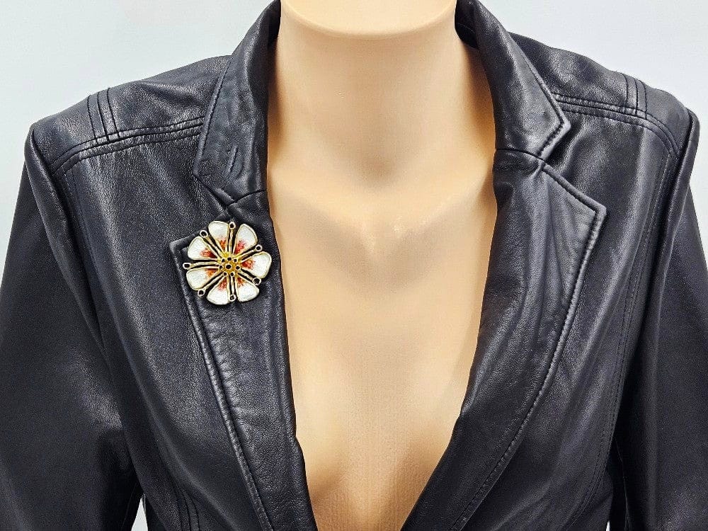 David Andersen Jewelry David Andersen Sterling Enamel 3D Tropical Flower Pendant Necklace C. 1960s