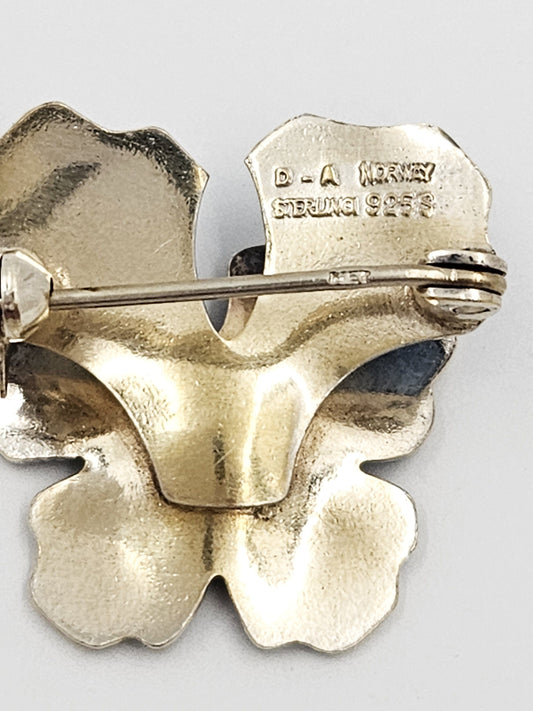 David Andersen Jewelry Norway David Andersen Sterling & Enamel Pansy Flower Brooch Pendant 1940s