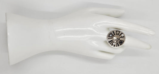 Echo of the Dreamer Jewelry Superb Echo Dreamer Sterling Reticulated Quartz Onyx Dome Cocktail Ring 90's