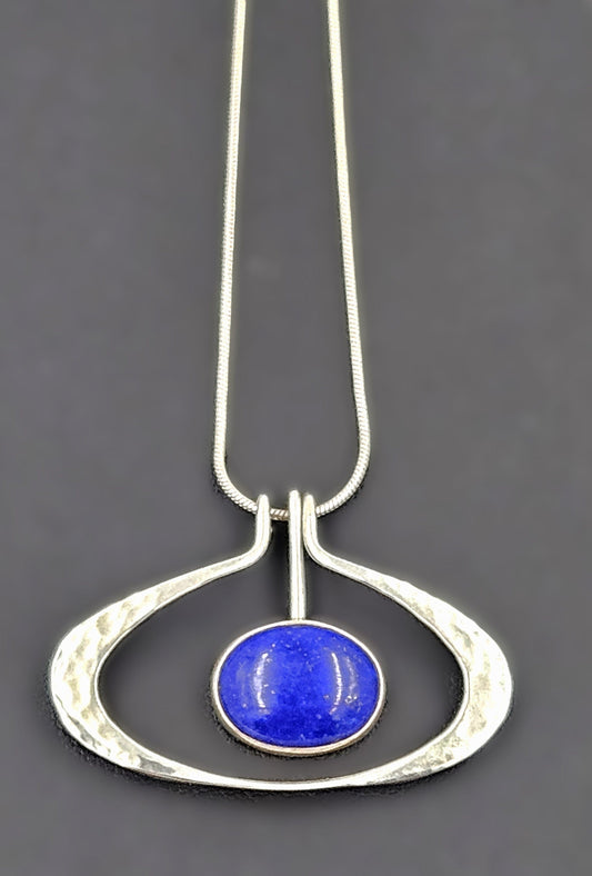 Ed Levin Jewelry Retired Ed Levin Modernist Articulating Sterling & Lapis Lazuli Necklace 1980s