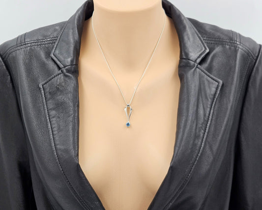 Ed Levin Jewelry Retired Ed Levin Sterling Silver & Blue Topaz Modernist Pendant Necklace 1990s