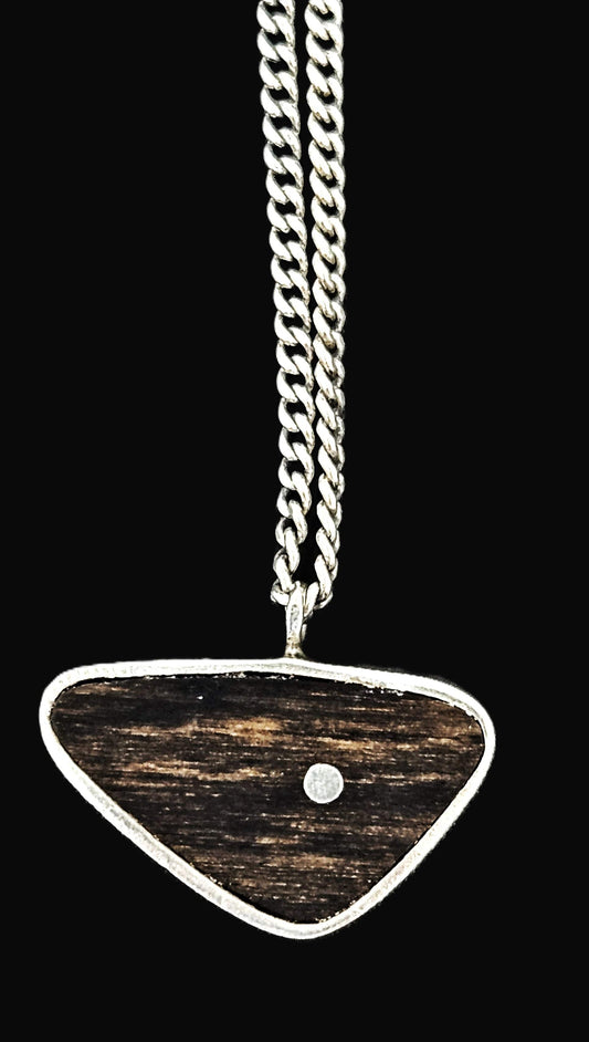 Ed Wiener Jewelry Superb Ed Wiener Sterling & Ebony Wood Modernist Pendant Necklace  C. 1950s