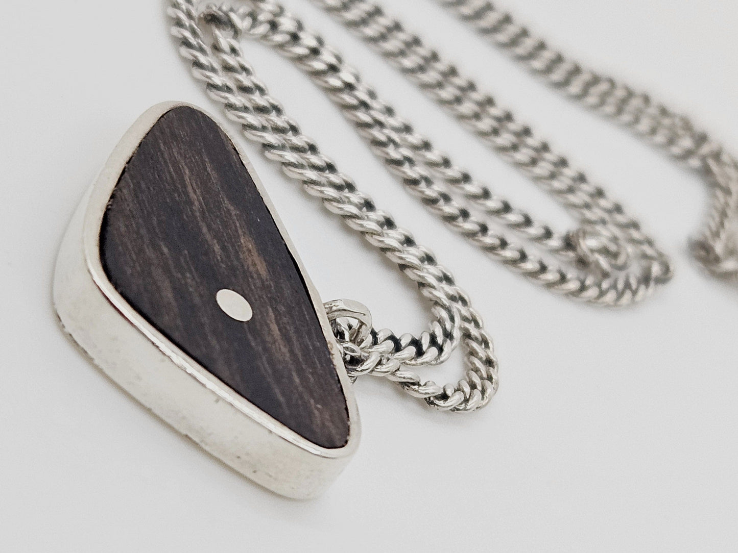 Ed Wiener Jewelry Superb Ed Wiener Sterling & Ebony Wood Modernist Pendant Necklace  C. 1950s