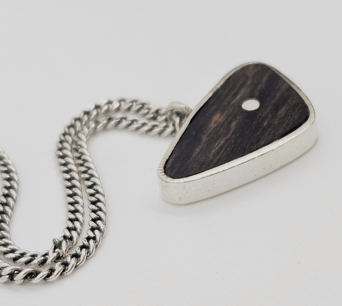 Ed Wiener Jewelry Superb Ed Wiener Sterling & Ebony Wood Modernist Pendant Necklace  C. 1950s
