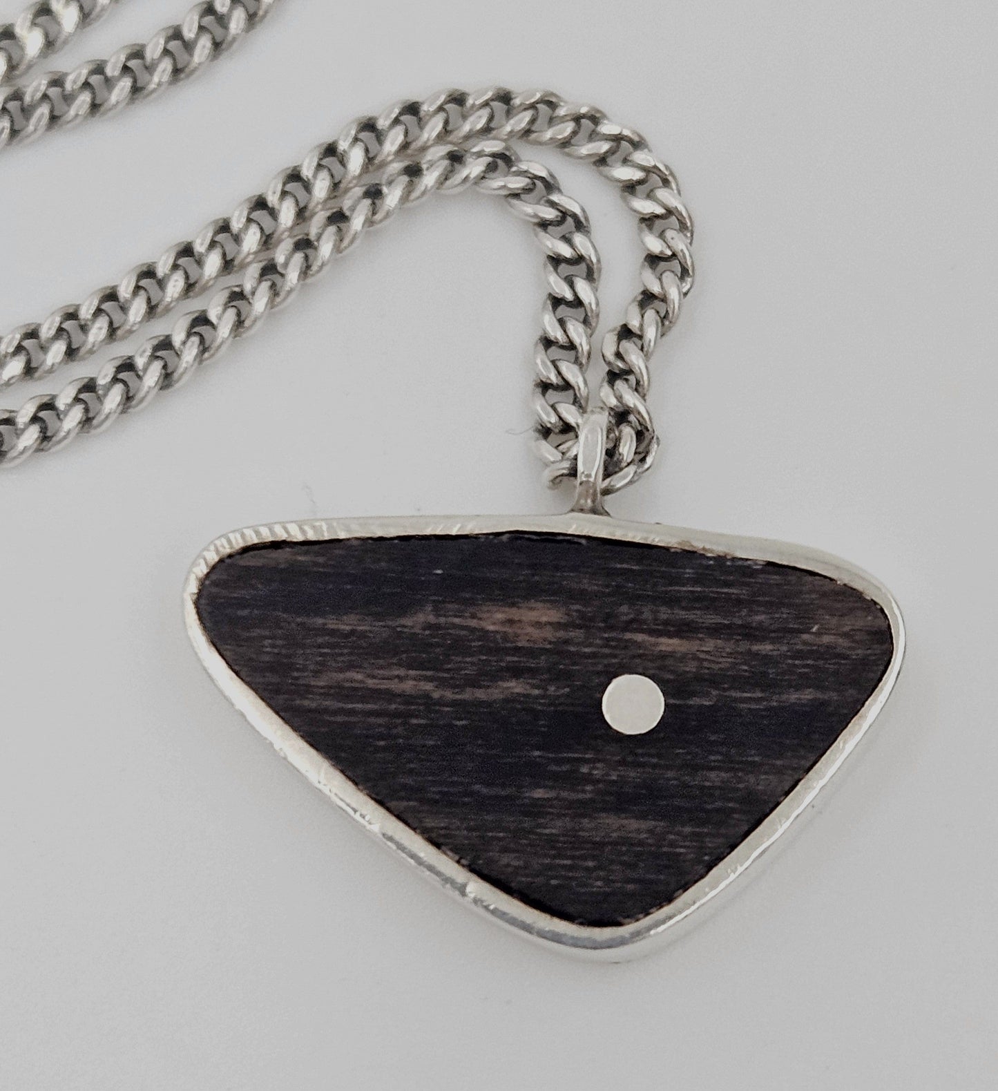 Ed Wiener Jewelry Superb Ed Wiener Sterling & Ebony Wood Modernist Pendant Necklace  C. 1950s