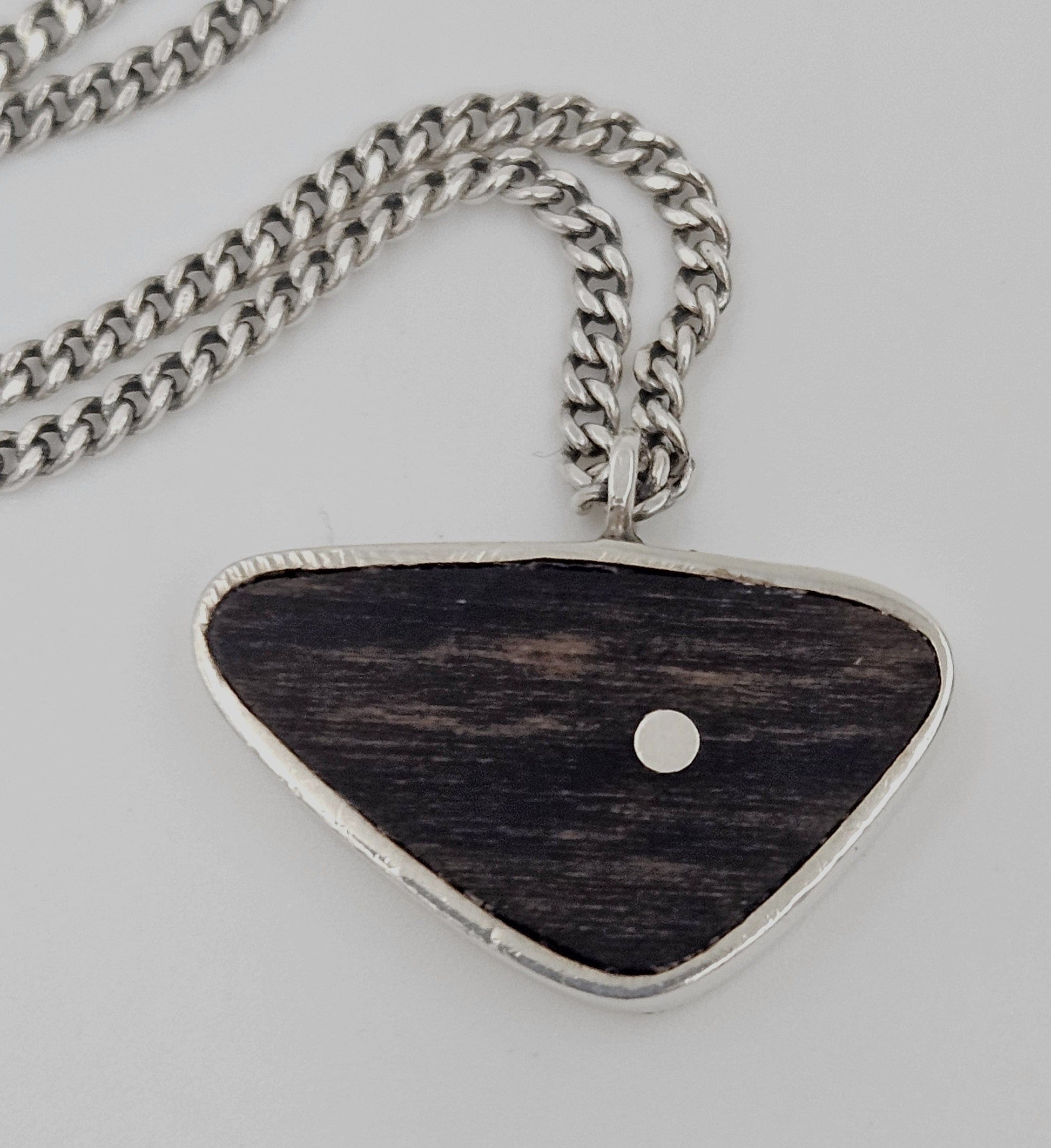 Ed Wiener Jewelry Superb Ed Wiener Sterling & Ebony Wood Modernist Pendant Necklace  C. 1950s