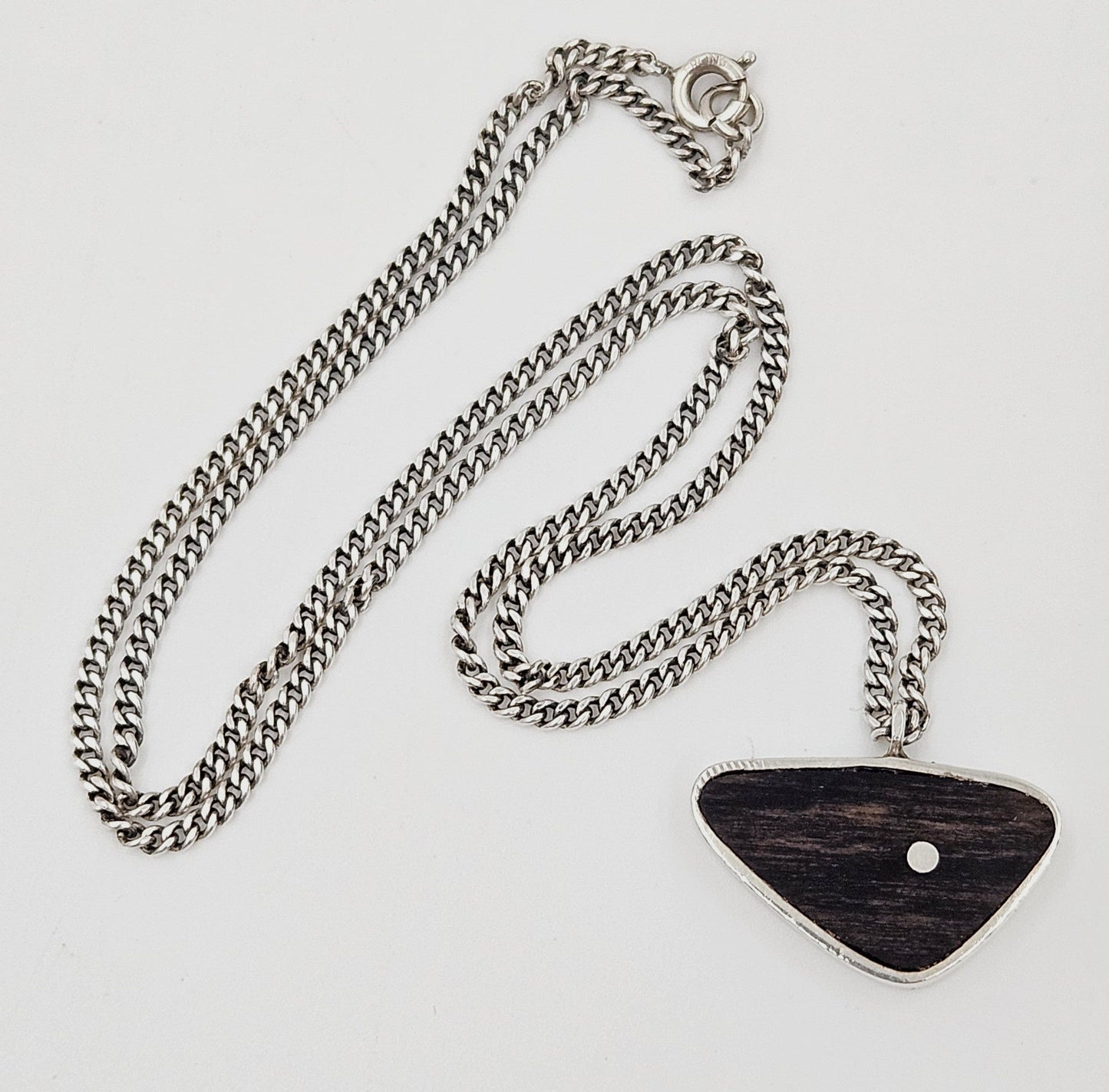 Ed Wiener Jewelry Superb Ed Wiener Sterling & Ebony Wood Modernist Pendant Necklace  C. 1950s