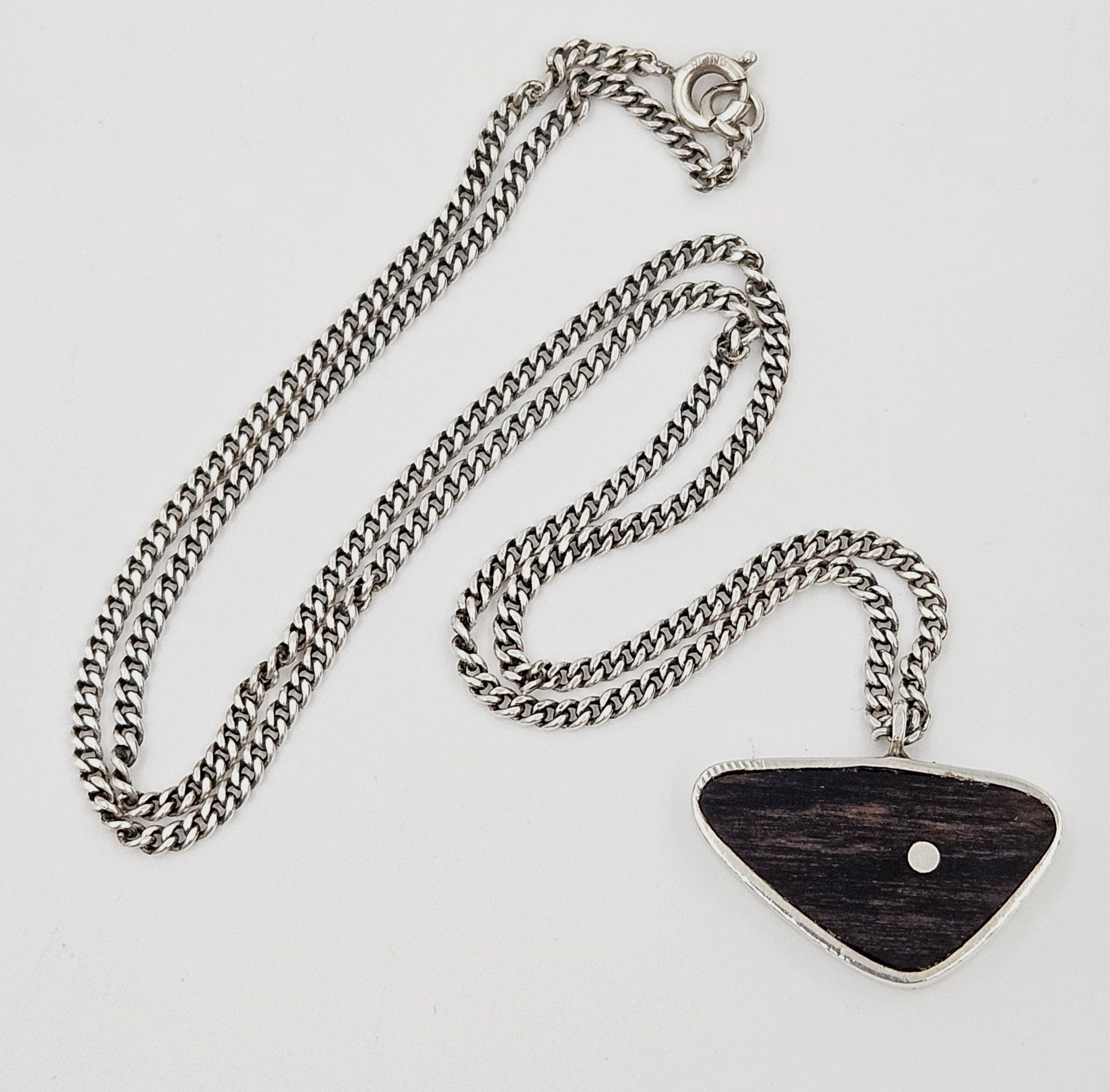 Ed Wiener Jewelry Superb Ed Wiener Sterling & Ebony Wood Modernist Pendant Necklace  C. 1950s