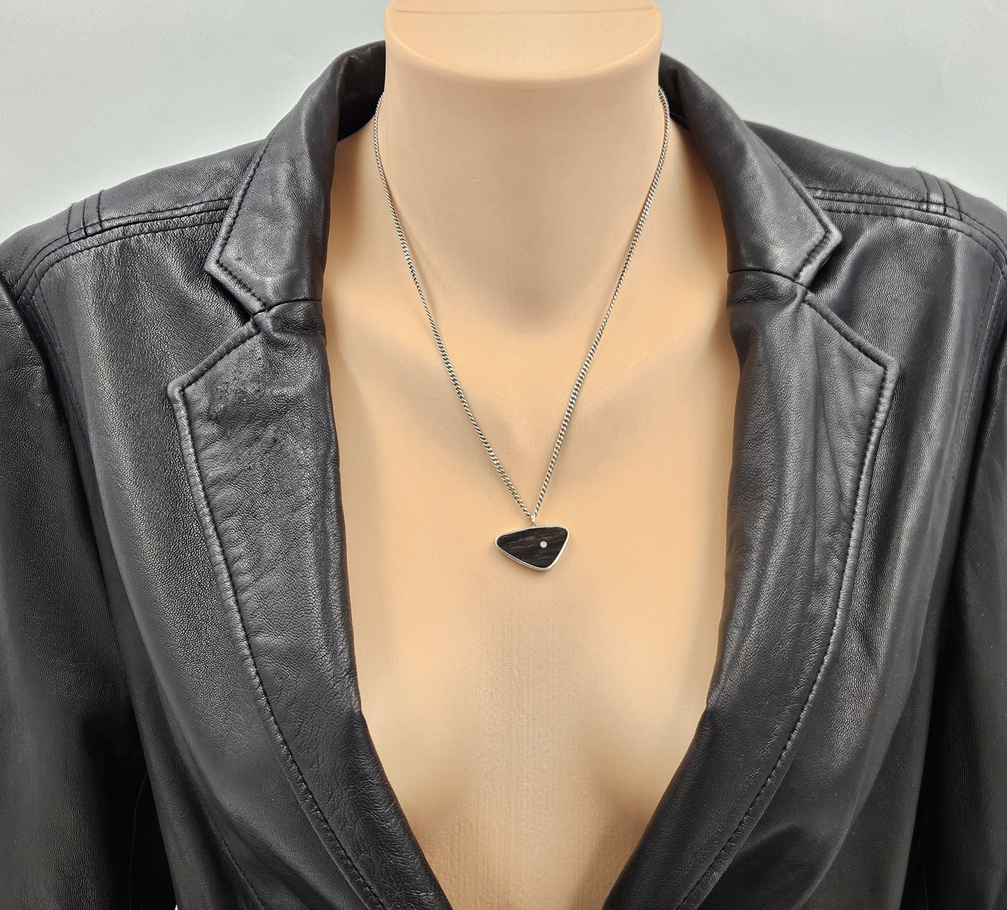 Ed Wiener Jewelry Superb Ed Wiener Sterling & Ebony Wood Modernist Pendant Necklace  C. 1950s