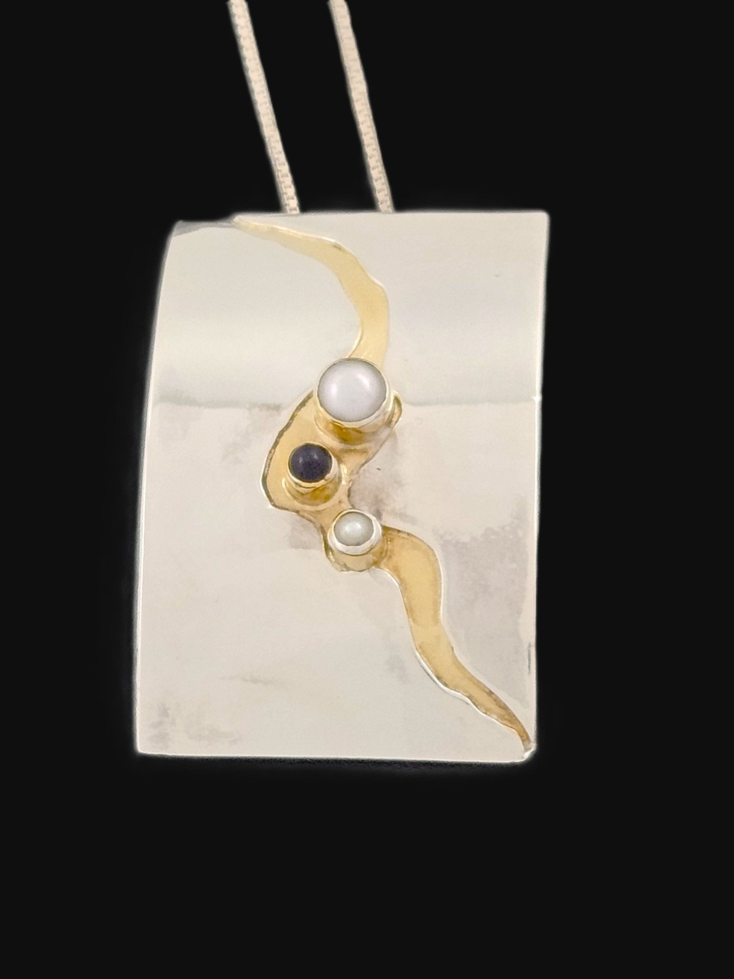 Elizabeth Prior Jewelry Elizabeth Prior Sterling 14K Amethyst Pearls Modernist Pendant Necklace 1990s