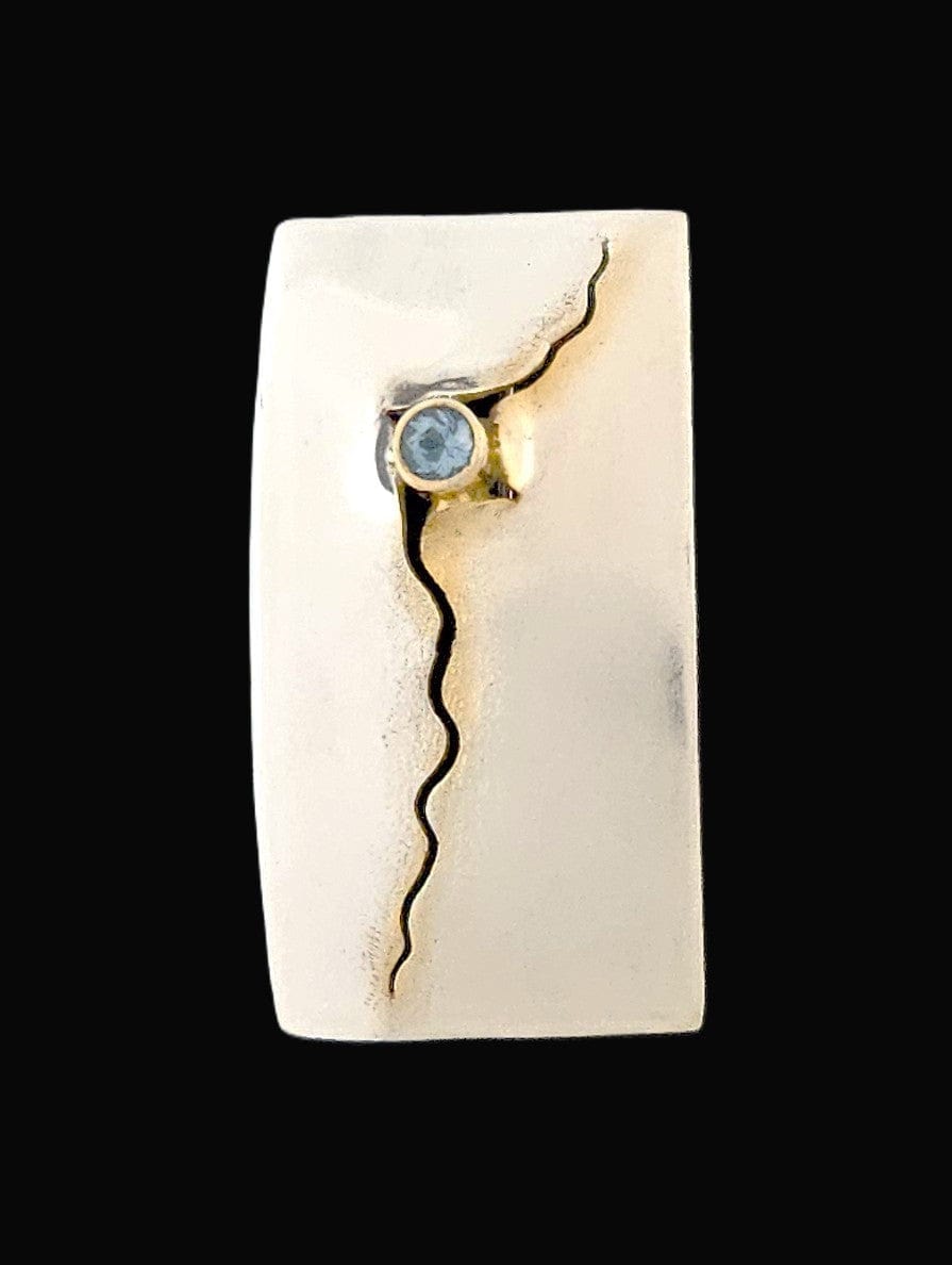 Elizabeth Prior Jewelry Elizabeth Prior Sterling 14K Blue Topaz Modernist Brooch 1990s