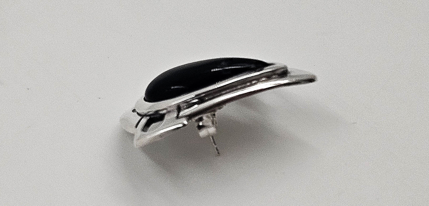 Erika Hult de Corral "Ric" Jewelry Artisan Erika Hult de Corral "Ric" Taxco Sterling Onyx Modernist Earrings 1980s
