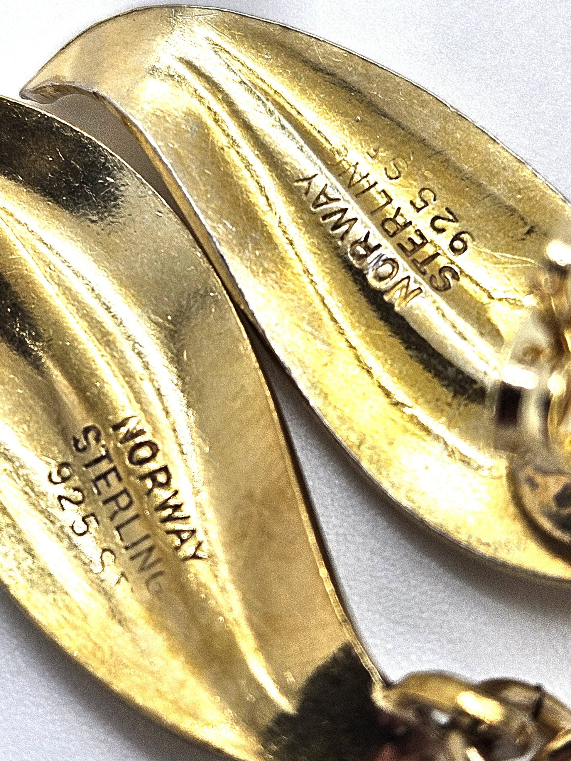 Finn Jensen Jewelry Rare Finn Jensen Gilt Sterling & Enamel Bracelet + Earrings Set Circa 1950s